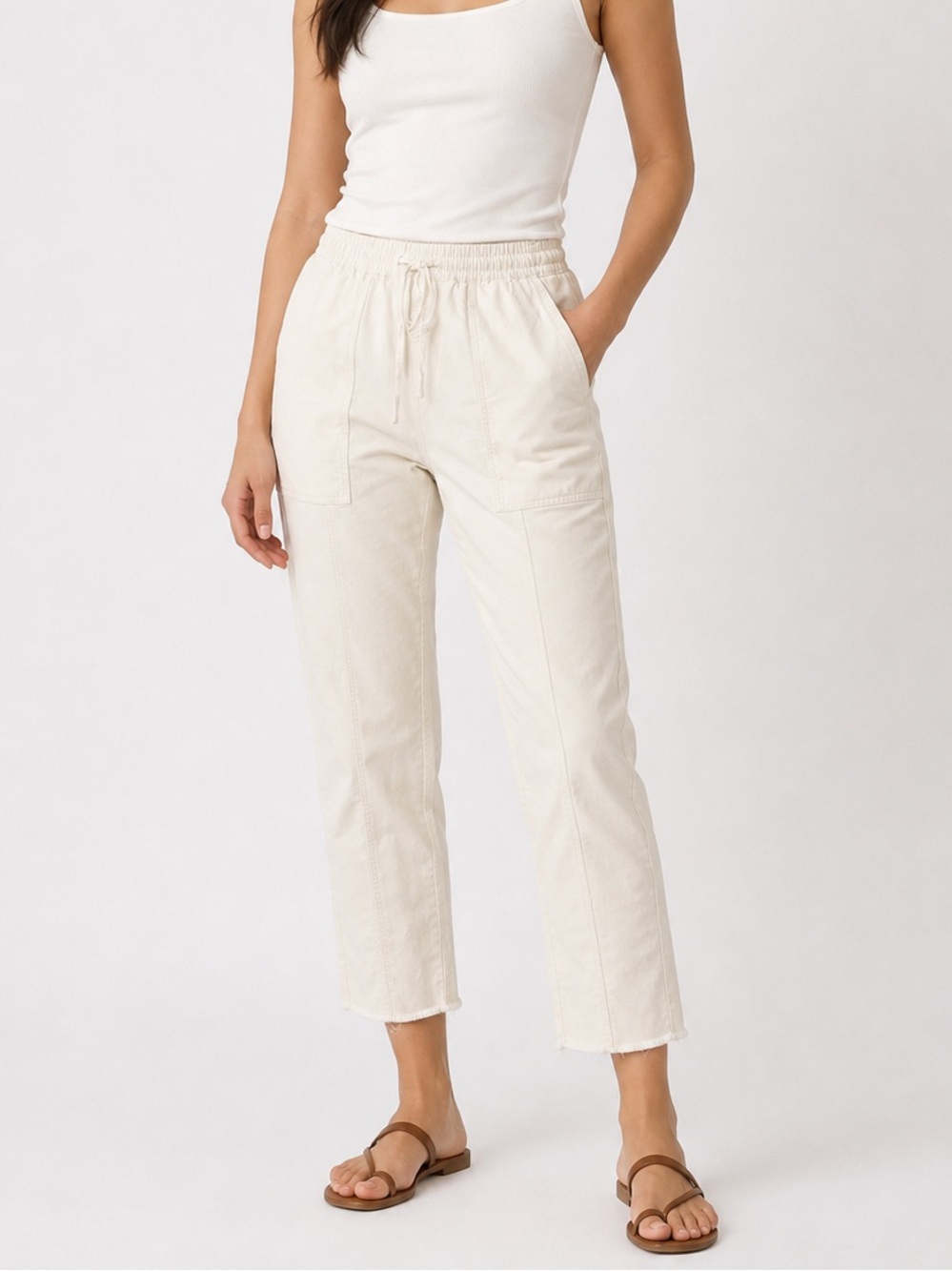 Universal Thread Drawstring Ankle Utility Pants Women’s S Cotton Raw Hem